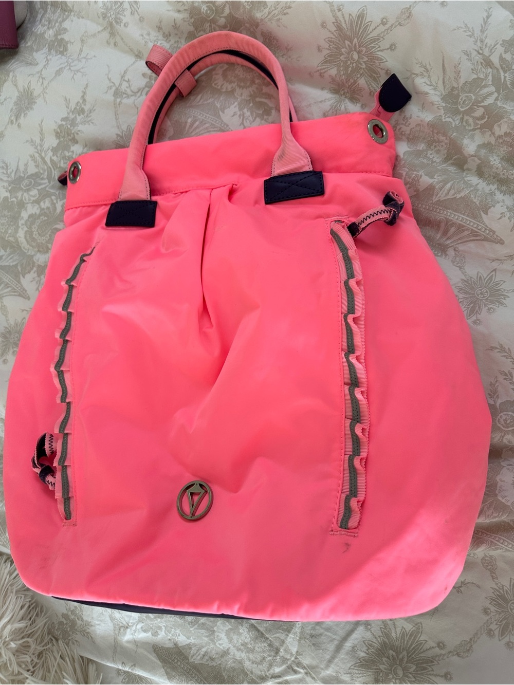 Pink Women's Tote Bag with Ruffled Zip Details